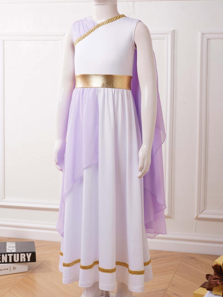 Kids Grecian Style Toga Dress Flowy Tulle Sleeveless Gown for Halloween Performance Costume