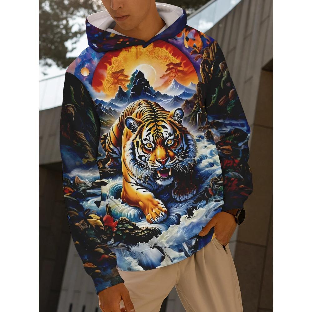 Мужская мода с капюшоном с принтом животных и волка, 3D-принт, уличная одежда, толстовки с капюшоном и передним карманом, дизайнерская толстовка с капюшоном