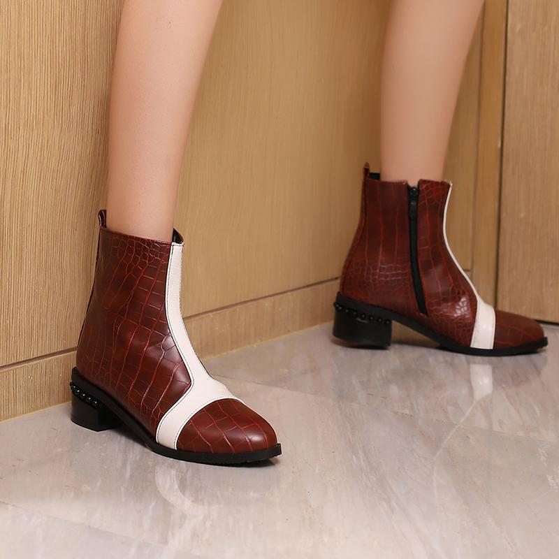 Krazing Pot Полиуретановые осенне-зимние туфли 47 размера 48 размера 49 размера 50 смешанные цвета сексуальные ботинки с круглым носком на молнии сохраняющие тепло ботильоны