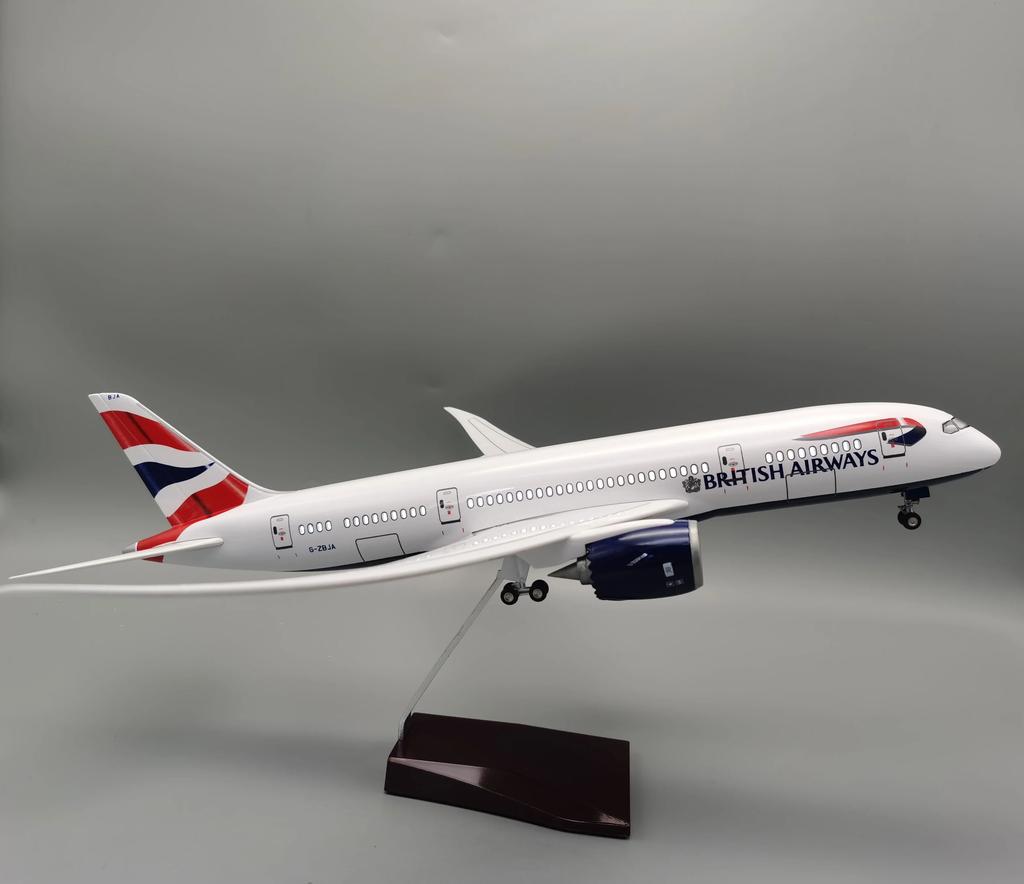 Diecast Resin Airplane 47cm B787 British Airways Plane 1/130 Scale Model Aircraft With LED Stand Home Desktop Decor