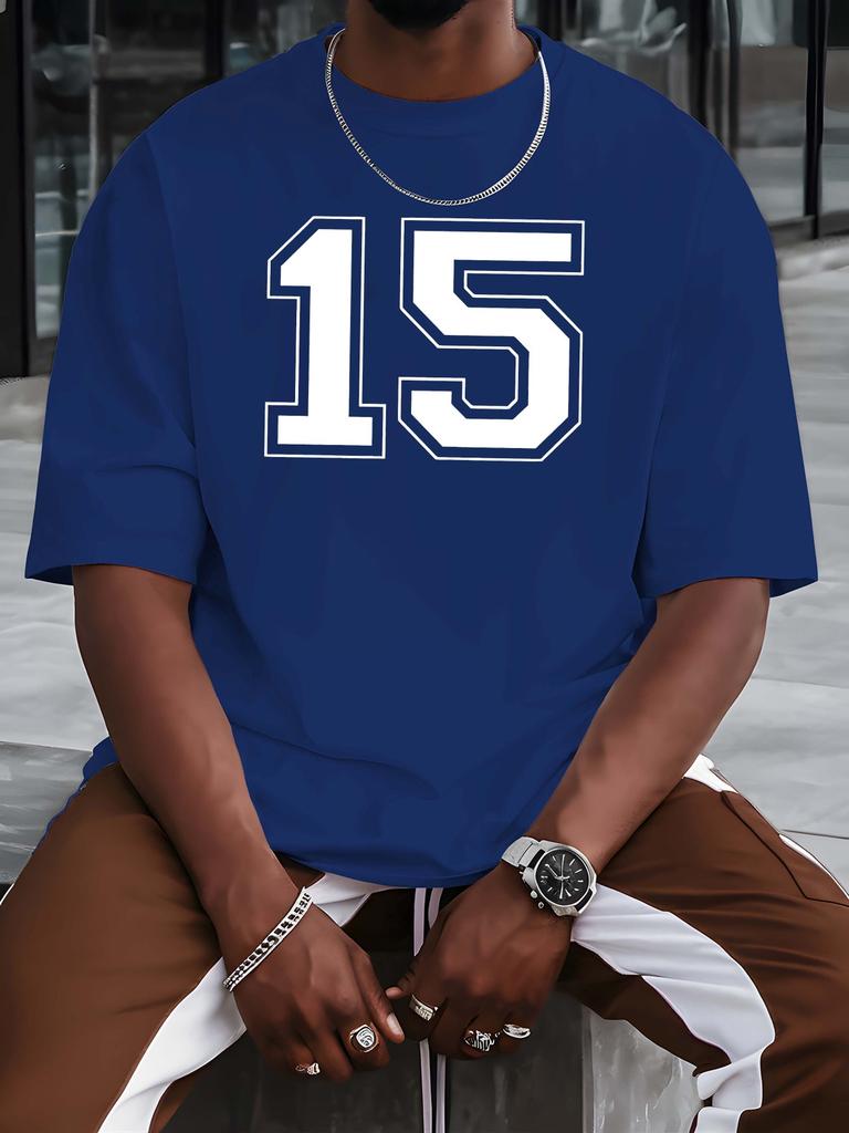 Varsity Number 15 Print Unisexs T Shirt Retro Sports Jersey Short Sleeve Crew Neck Cotton Tee Street Fashion Casual Daily Top