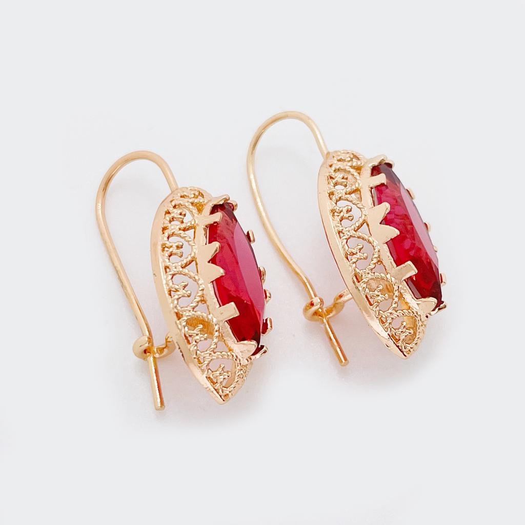 Модные уникальные резные женские серьги-капли из розового золота 585 пробы с плетением ромбов и красного камня, классические романтические свадебные ювелирные украшения