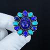 Бирюзовое, Кольцо с драгоценным камнем лазуритом, Кольцо из стерлингового серебра 925 пробы, Подарок для нее, Овальный камень, Элегантное кольцо ручной работы, Серебряное кольцо с цветком из лазурита