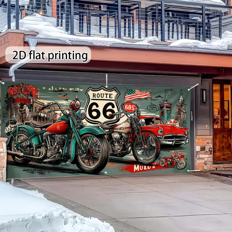 2D Полиэстеровый фон Route 66, Винтажный фон с мотоциклом и байкером для байкерской вечеринки и декора стен