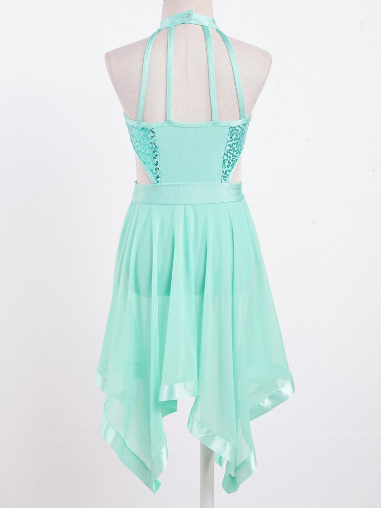 Без рукавов с блестками, декор с открытой спиной и талией, вуаль, неровный подол, танцевальное платье с открытой спиной, детская стильная одежда для девочек