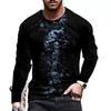 2024 New Long Sleeved T-shirt Round Neck Pullover 3D Digital Printed Men's Clothing