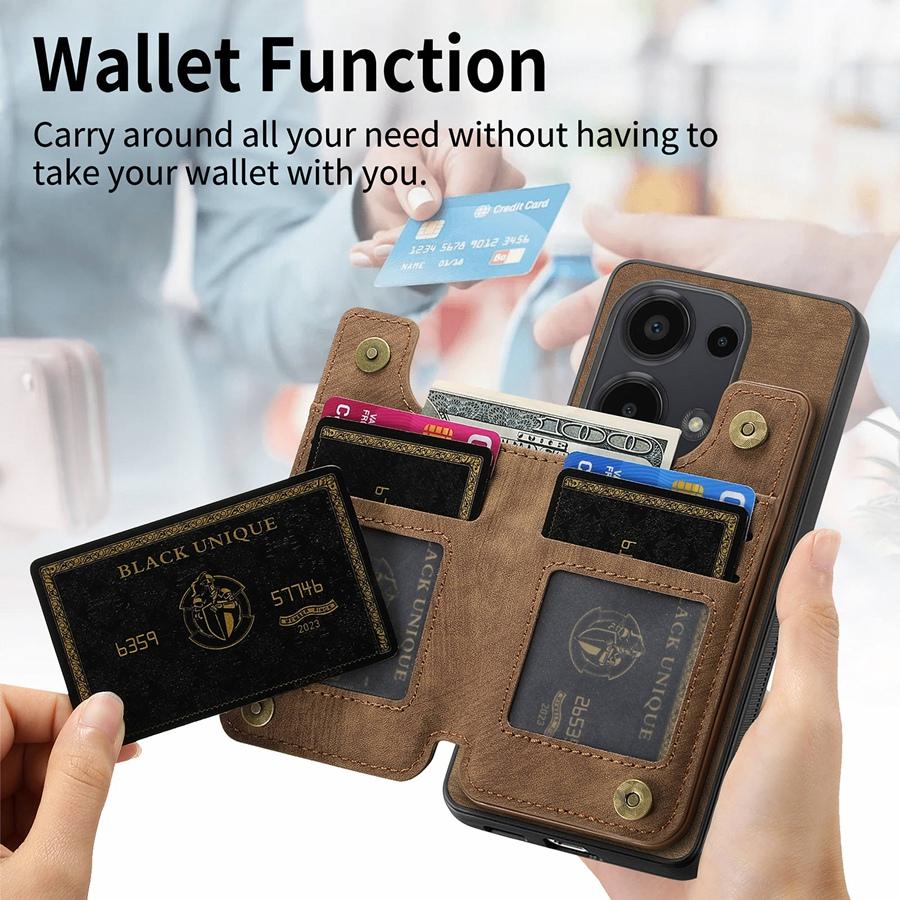 Чехол для телефона с держателем для карт на молнии, складным кошельком и фоторамкой для iPhone, Samsung, Xiaomi, Google, магнитный, совместимый с автомобильным креплением