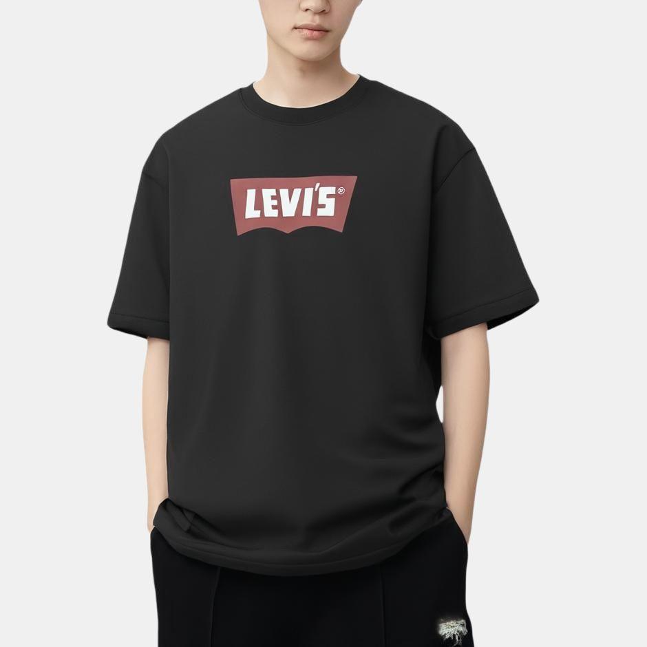 Levis Повседневная Удобная Футболка с Принтом Логотипа, Вязаная, С Круглым Вырезом, С Коротким Рукавом, Унисекс, Черная 001AM-0012