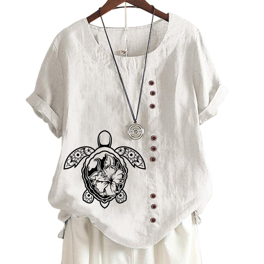 Женская повседневная футболка из льна и хлопка с 6 уникальными рисунками животных, круглым вырезом, короткими рукавами, S-5XL