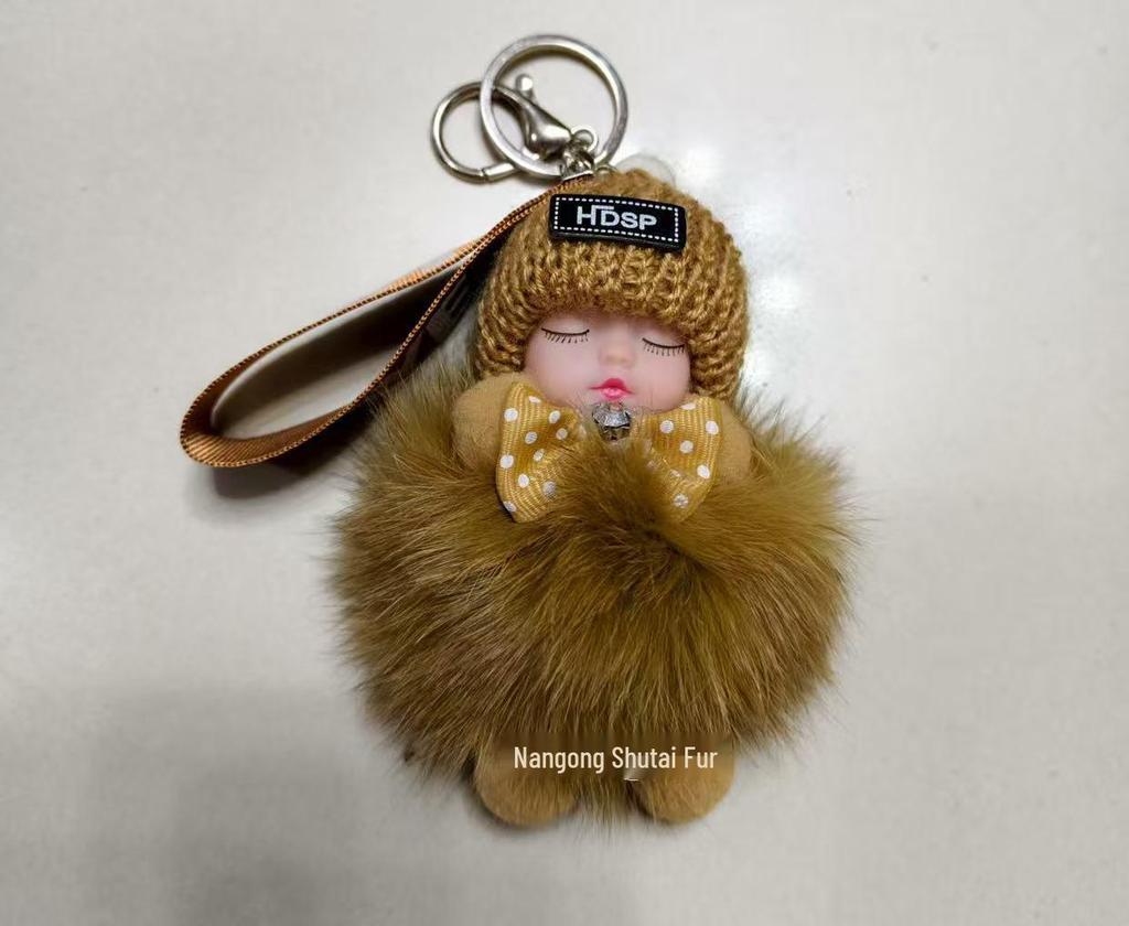 Настоящий мех лисы, кукла для сна, брелок, плюшевый помпон, аксессуар