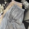 Chic High-Waisted A-Line Pearl-Effect Pleated Chiffon Skirt