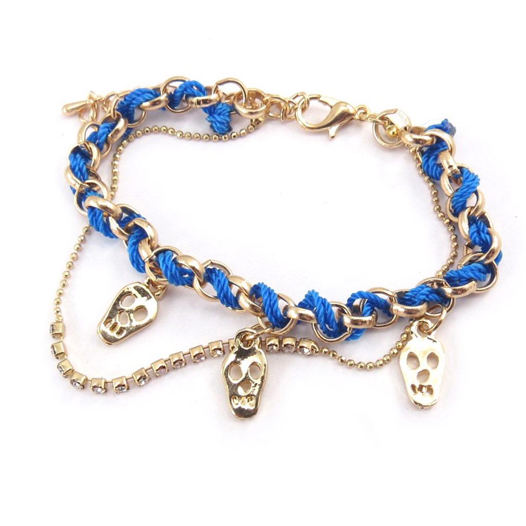 Les Trésors De Lily [J9489] - Golden Blue 'Skull' Designer Bracelet