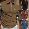 New Men's Long Sleeve Lapel T-Shirt Casual Zip Printed Outdoor Sweatshirt Polo Shirt