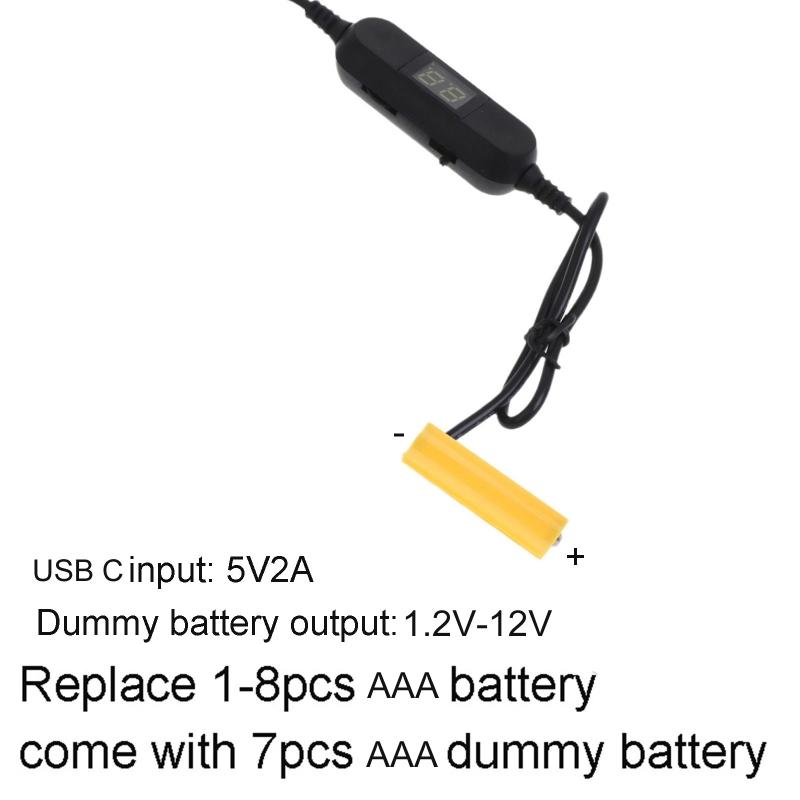Кабель питания Type C 5V3A на Dummy-батарейку LR3 AAA 1.5V-12V для Радиоприемников, Светодиодных Фонарей, Игрушек, Клавиатур, Заменяет батарейки AAA