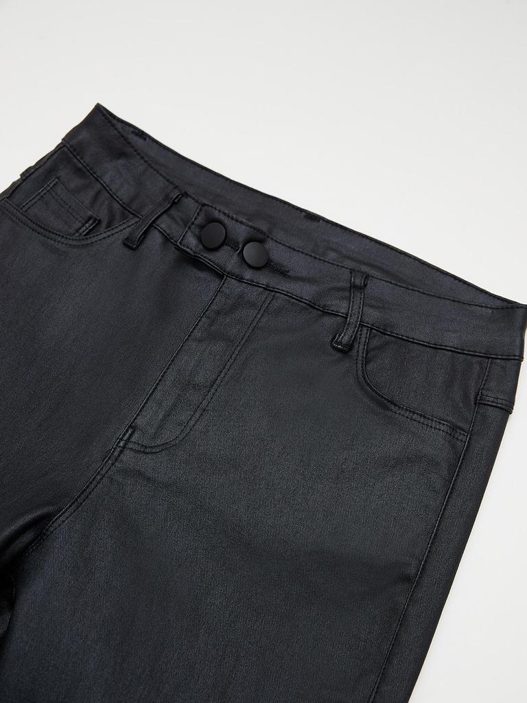 Rose Beauty A Women High Waist PU Leather Skinny Pants Elastic Pencil Tight Trousers