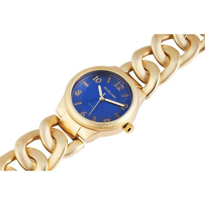 Montre - EXCELLANC - ligne signature - Doré - Cadran bleu - 38 mm - Bracelet métal