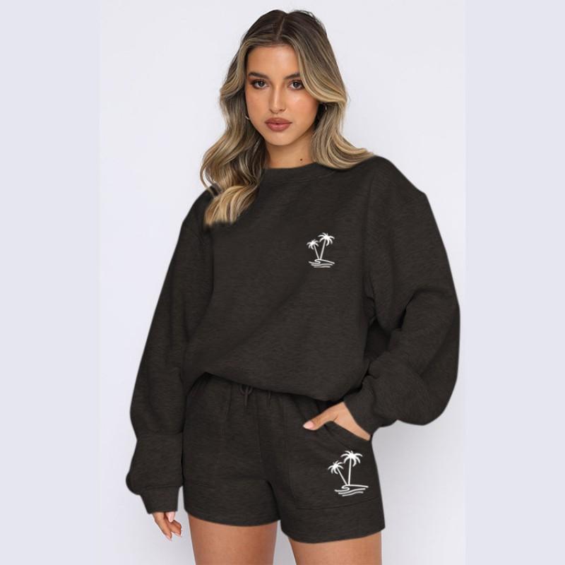 Womens Casual Hooded Fleece Sweatshirt Set With Shorts - Streetwear Print Tracksuit In 9 Colors