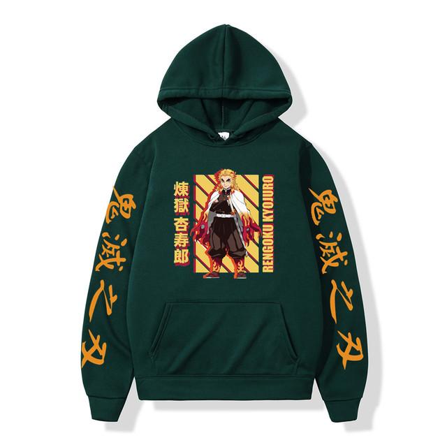 Japanese Anime Movie Demon Slayer Kimetsu No Yaiba Hoodies Men Fleece Cartoon Rengoku Graphic Streetwear Sweatshirts