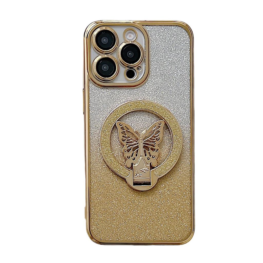 Для Apple 16 Чехол для телефона с кронштейном-бабочкой для IPhone 15 Promax Зеркальный с гальваническим покрытием Градиентный Блестящая пудра 14 Жесткий чехол