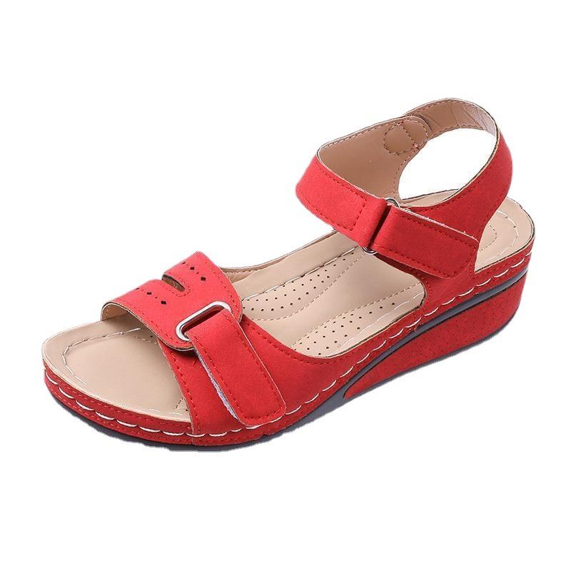 2025 new foreign trade sandals women 2025 slope heel Velcro thick sole large size with sandals in stock