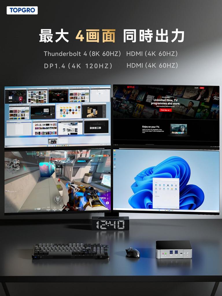 TOPGRO Mini PC 13th Generation Core 32GB SSD Thunderbolt4 Compatible Windows11 Pro 4 Screen Simultaneous Output Small PC i7-13700H DDR5/1TB PCIe4.0