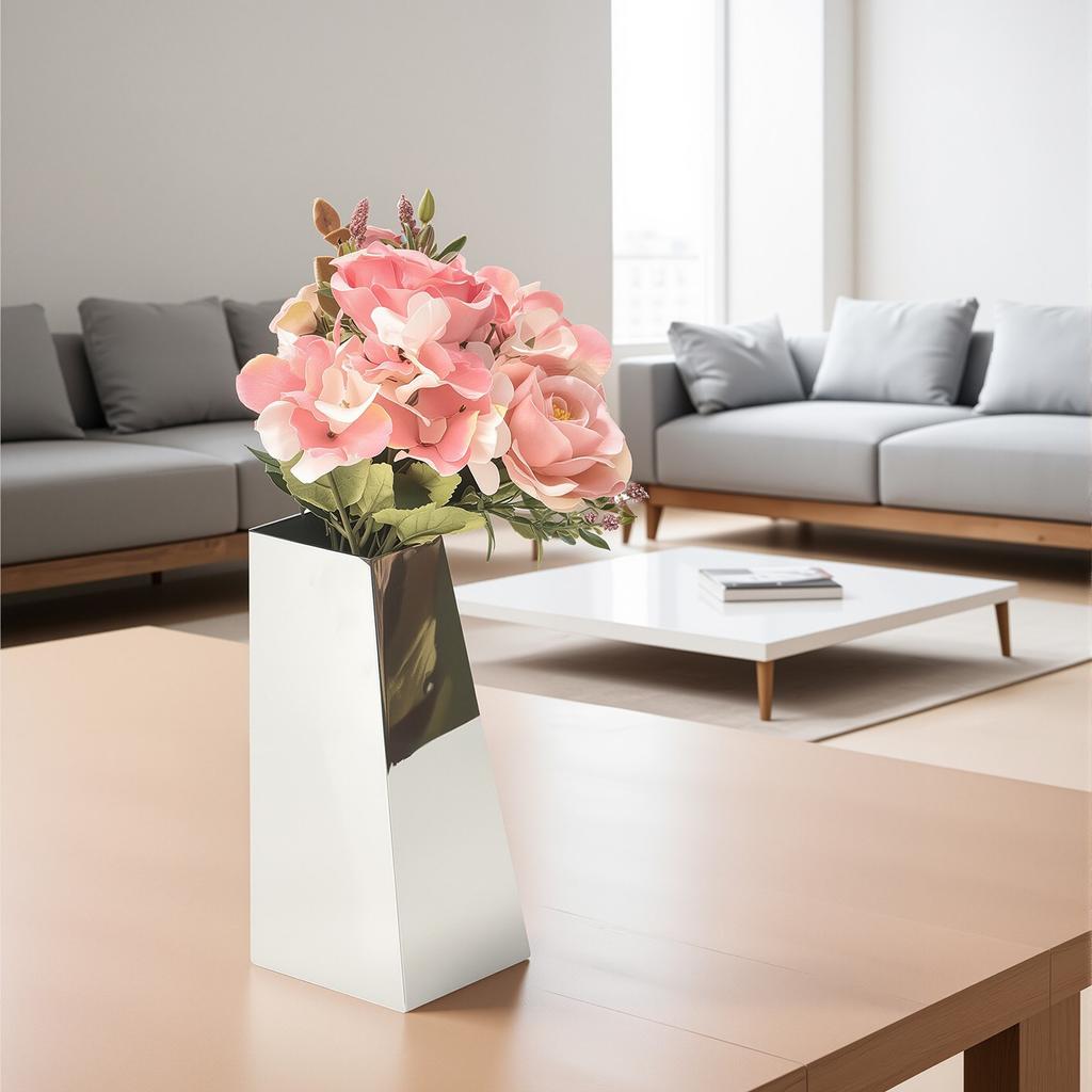 Metal Vase Stainless Steel Geometric Mirror Surface Flower Vase Flowerpot Trapezoid Flower Arrangement Home Decoration