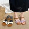 Design sense color matching 2025 thick heel square head sandals women's summer wear French niche low heel premium one-word slippers