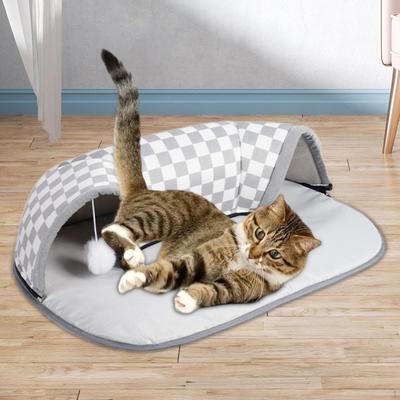 2 в 1, игровой туннель для кошек, складные мягкие игрушки-трубки для кошек, интерактивные игрушки со съемным ковриком для