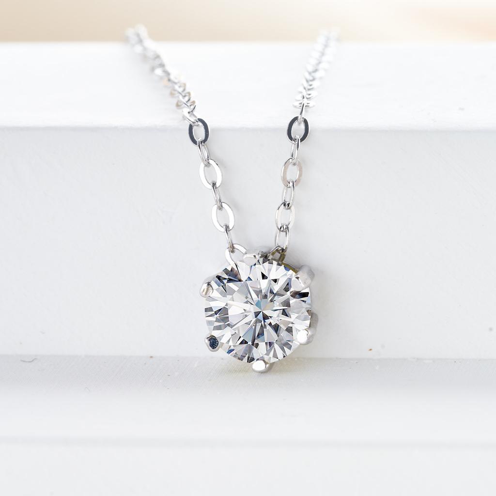 GICA GEMA S925 Sterling Silver Necklace, 1 Carat White Moissanite Pendant Necklace, Women's Wedding Party Exquisite Necklace