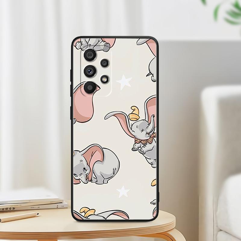 Cute Dumbo Cartoon For Samsung A53 A52 A33 A32 A51 A71 A21S A13 A73 A50 A22 A23 A03 A72 A54 A12 5G Black TPU Phone Case