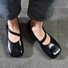 Square Toe Shallow Mary Jane Shoes Genuine Leather Retro Solid Color Soft Soled Shoes