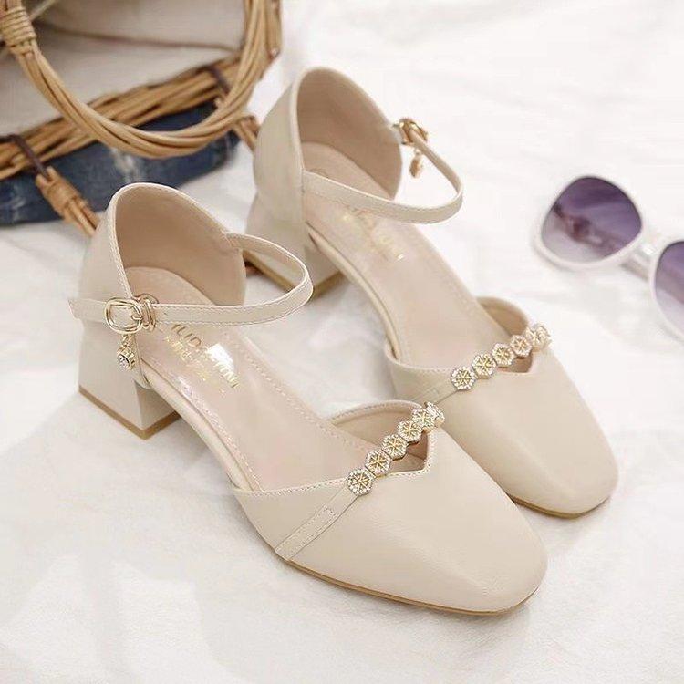Women's Casual Chunky High Heels Dress Pumps Summer Office Ankle Strap Shoes for Wedding Party Low Block Heeled Closed Square Toe Sandals for Women
