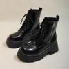 Британские лакированные кожаные мотоциклетные ботинки на платформе для женщин, дизайнерская мягкая подошва, женская обувь, модные ботильоны для женщин