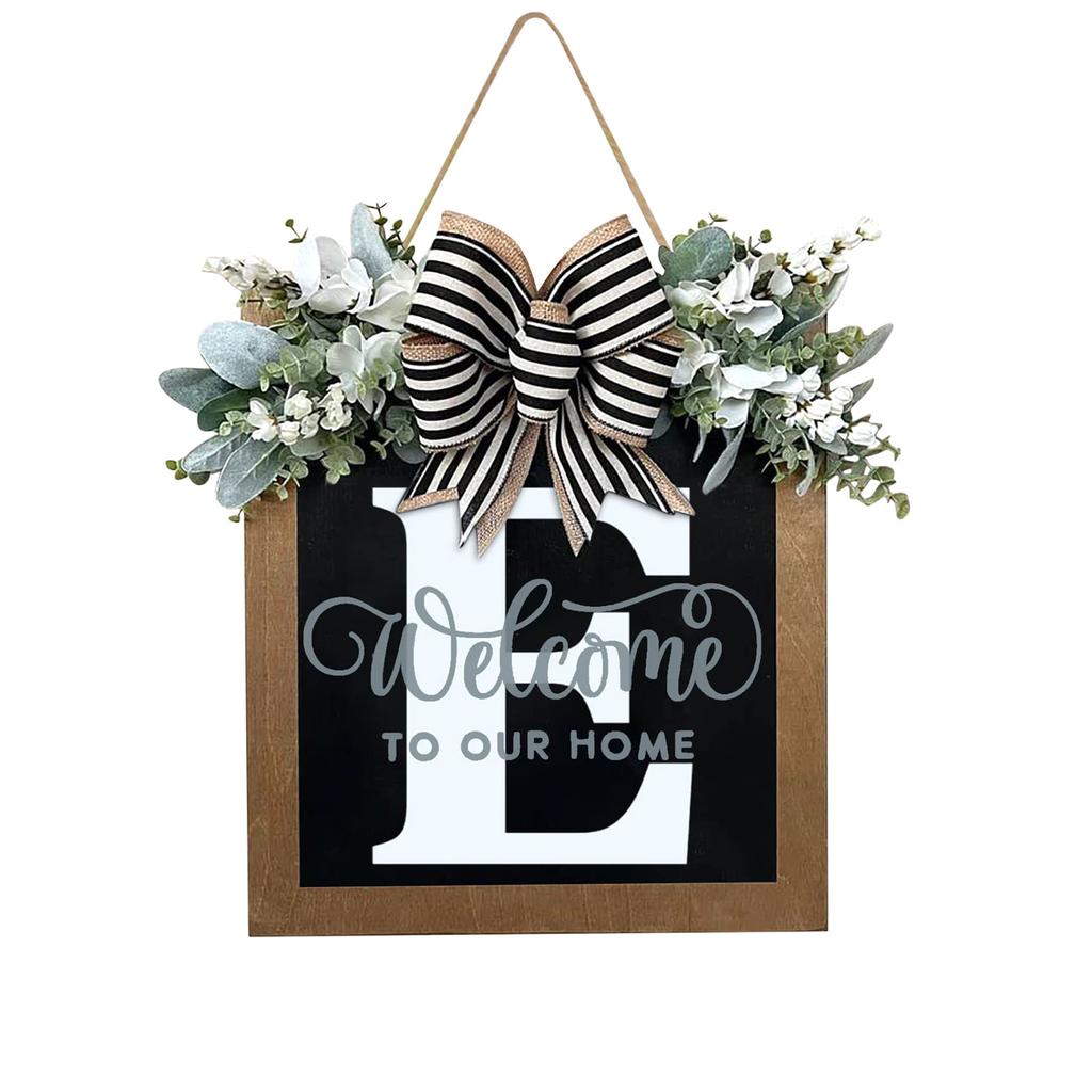 New Surname Year Round Front Door Wreath, Front Door Welcome Sign, 26 Letter Wreath With  Wreath And Bow