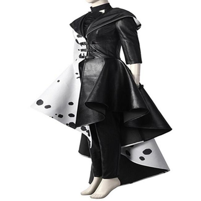 2025 Cruella De Vil Cosplay Costume Adult Women Cruella Black White Polka Dot Dress Jacket Cruella Cosplay Costume Coat Dress Outfit