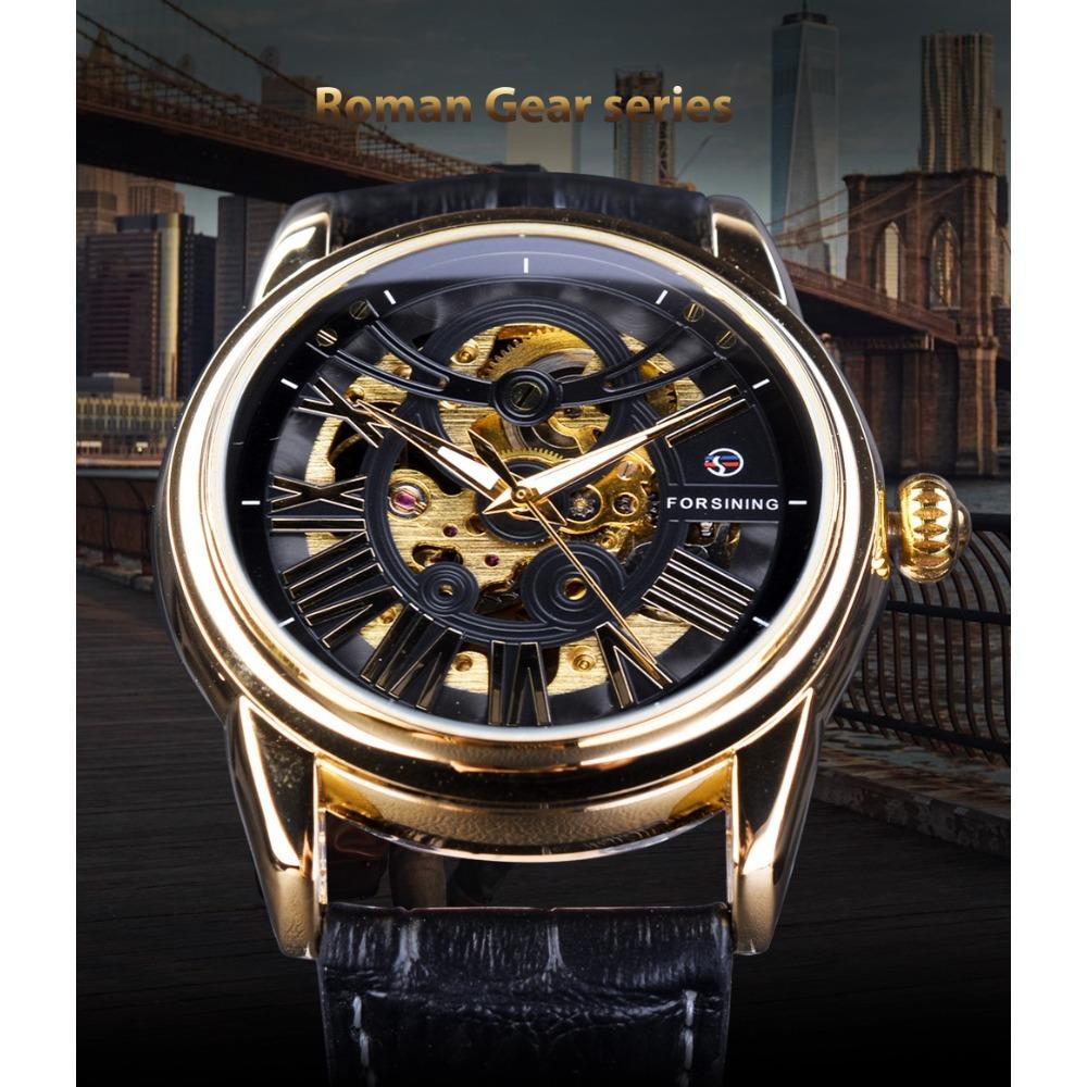 Forsining Мужские модные повседневные полые механические часы с автоматическим механическим механизмом GMT1069-2-W