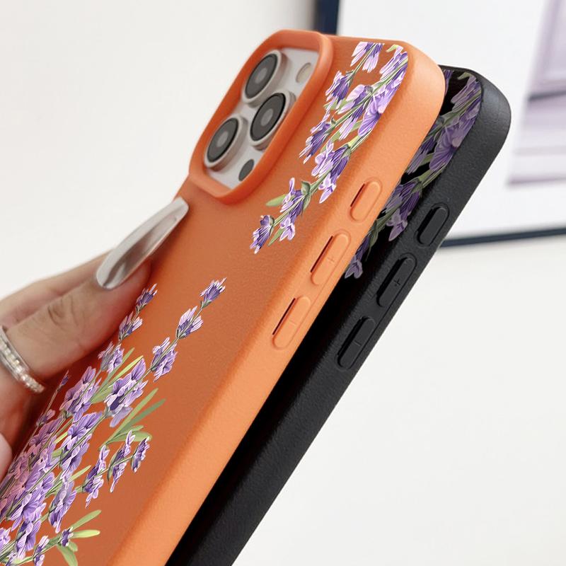 Матовый кожаный противоударный чехол для iPhone 16 Pro Max 15 14 Pro 13 12 11 фиолетовый цветочный узор тонкий мягкий бампер из ТПУ