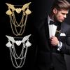 Retro Angel Wing Heart Shirt Suit Collar Tip Lapel Brooch Pin with Chain Tassel