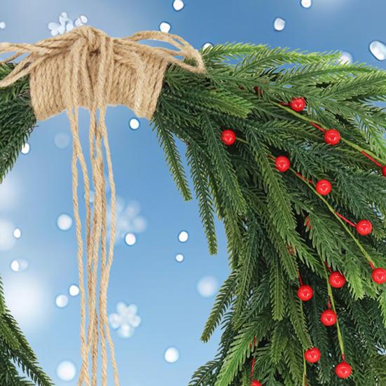 Рождественский венок с эффектом реального прикосновения, красные ягоды, джутовый бант, гирлянда из мягкой сосны, декор для праздничной вечеринки в помещении и на улице