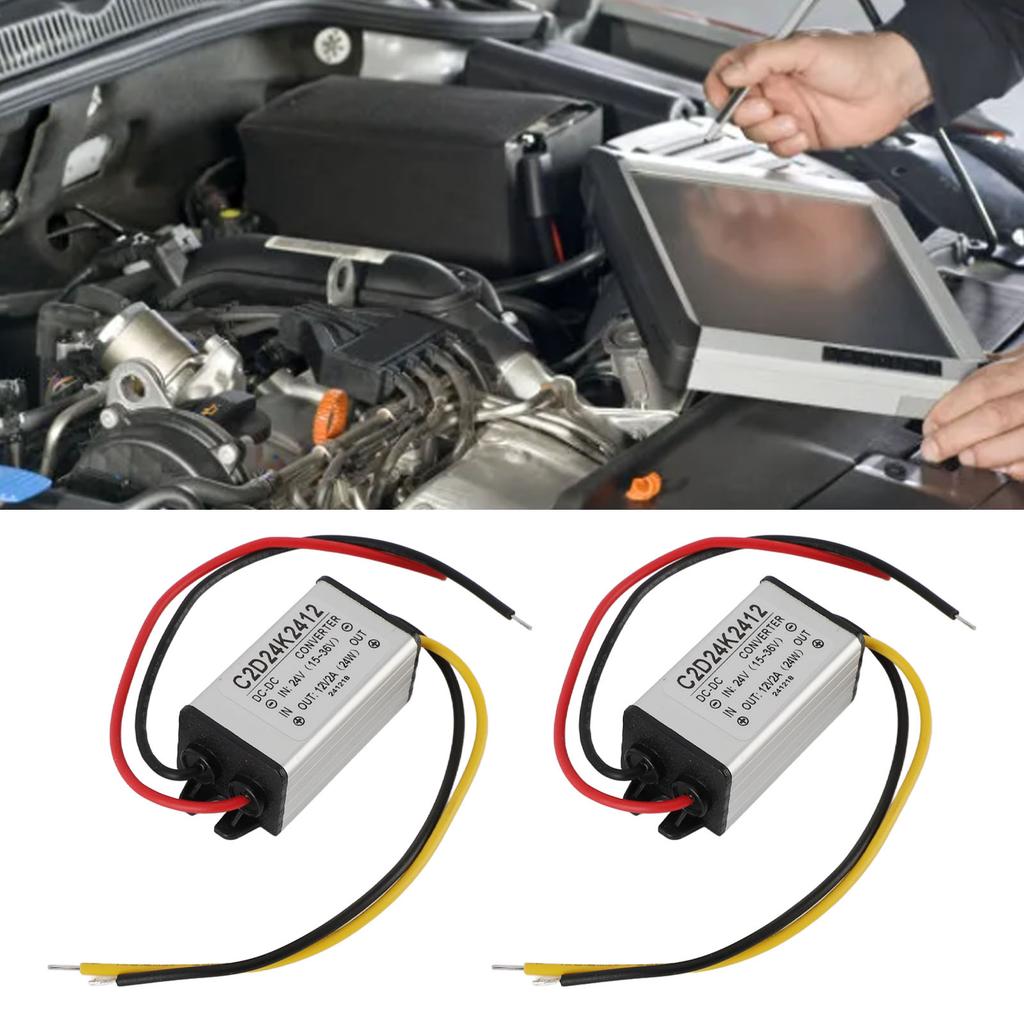 2pcs to voltage converter, 24V to 12V step-down power regulator for vehicles, boats, solar systems, IP68 sling, operating temperature -40-+80