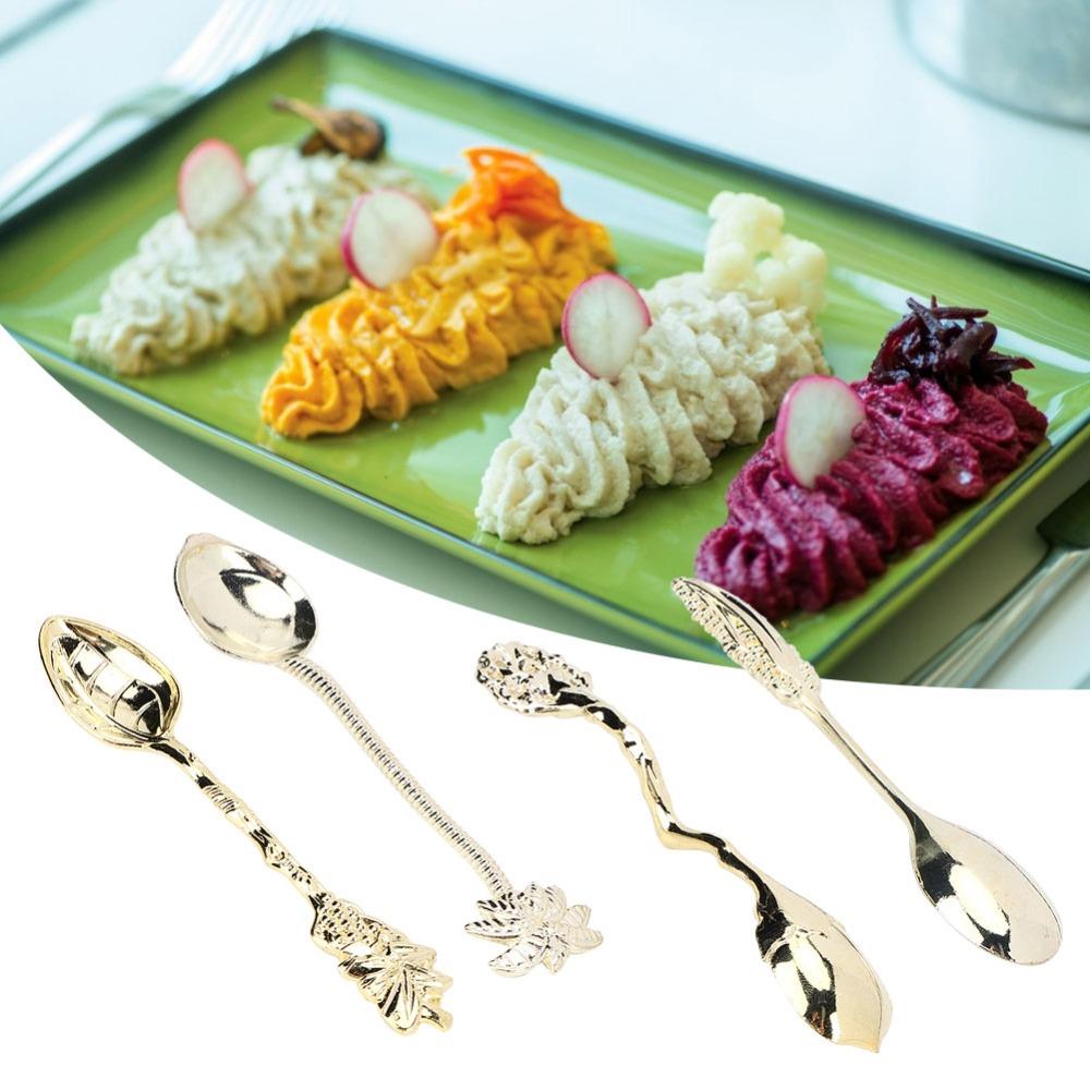4Pcs Vintage Matte Plating Creative Scoop Solid Alloy Icecream Spoon Food Utensil Afternoon Tea