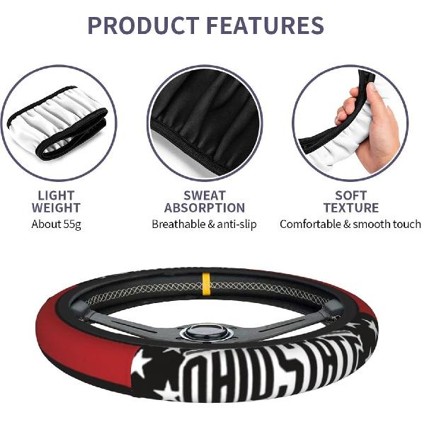 The Universal Elastic Steering Wheel Protective Cover Ohio State is Heat-Resistant and Non-Slip Suitable for Most Vehicles
