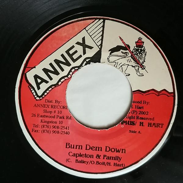 7-дюймовая пластинка CAPLETON - Burn Dem Down NONE Annex 2002 Ямайка Регги, Ска & Даб Б/у