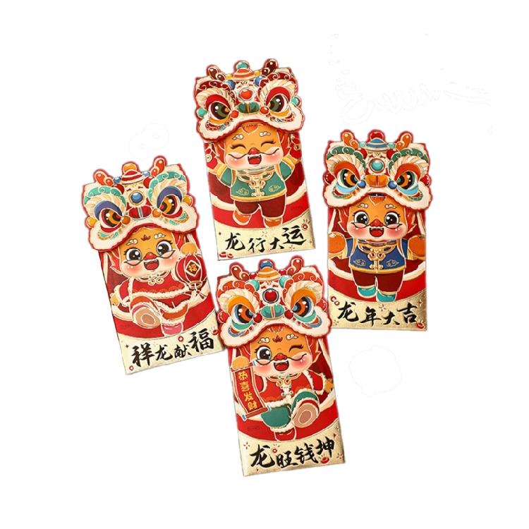 6 шт., красные конверты на китайский Новый год, Год Дракона, Хунбао, весенний фестиваль, удача, денежные мешки, весенний фестиваль, красные конверты