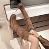 Fashion 2025 Autumn New Tassel Knight Boots Women Black Brown Thick Heeled Solid Mid-calf Boots Stacked Suede Slip On Botas Feminino