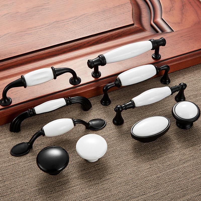 Black White Ceramic Cabinet Handles Zinc Alloy European Cabinet Pulls Drawer Knobs Wardrobe Door Handle Furniture Handle