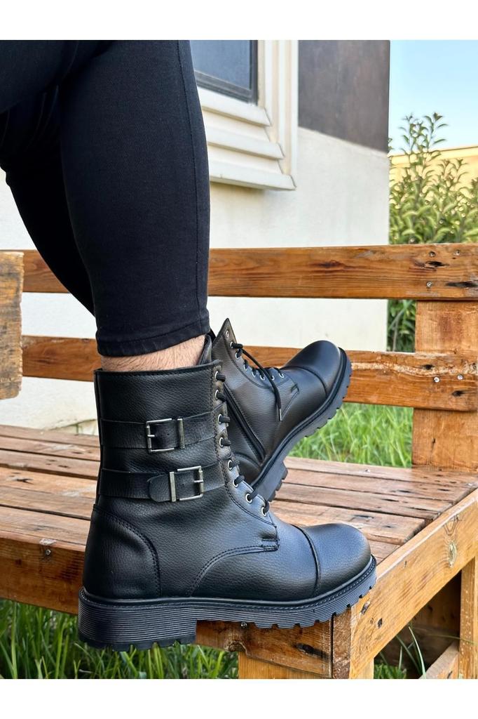 Men's Fashion Faux Leather Thick Heeled Boots Bootie Mario Rubber Sturdy Flexible Winter Water and Cold Proof Unisex Lace-Up and Zippered P Shoes