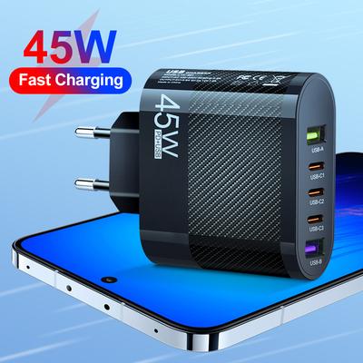 45 Вт 5 портов 3PD+2USB зарядное устройство для мобильного телефона USB A USB C адаптер быстрой зарядки для iPhone 15 для Samsung портативное зарядное устройство