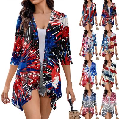 Женский кардиган неправильной формы с принтом, рукавами три четверти и карманной курткой