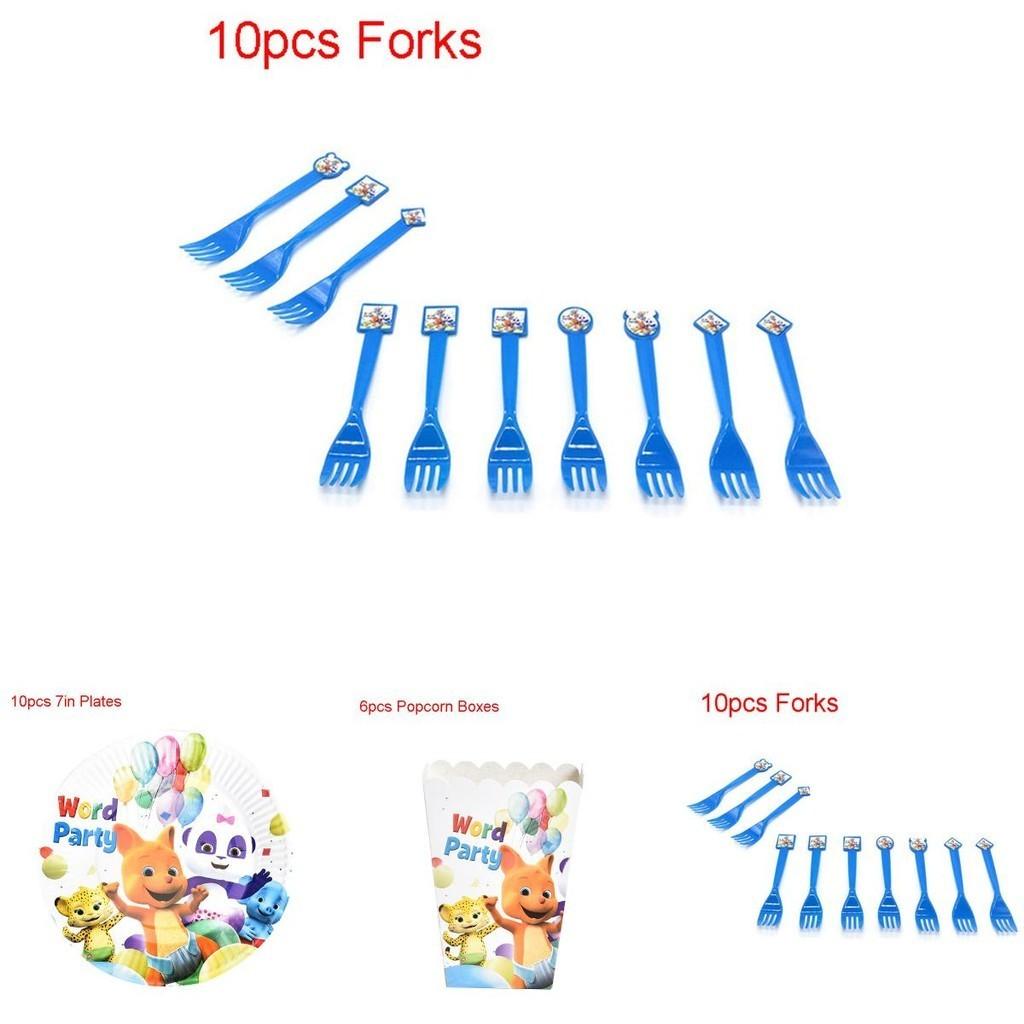 Полный набор праздничных принадлежностей в стиле «Слово-праздник» для веселого празднования детского дня рождения, включая тарелки, стаканы и топперы для торта
